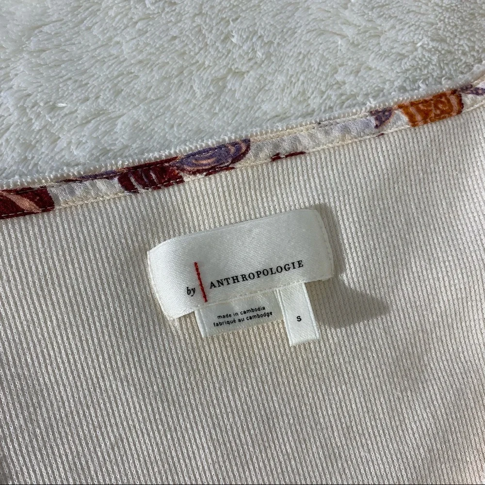 ANTHROPOLOGIE Annette Cream Waffle Knit Floral Sleeve Thermal Tee - Picture 5 of 7